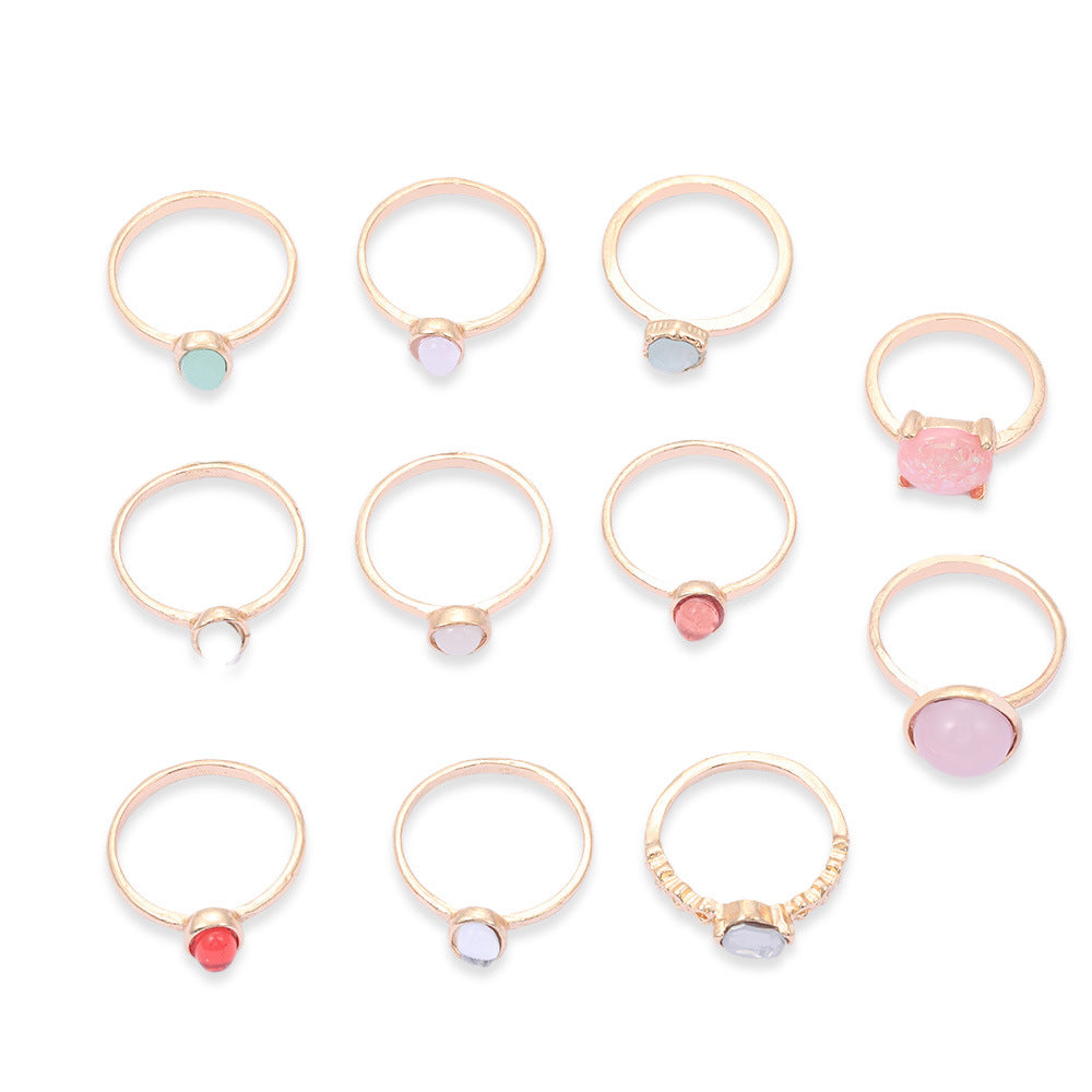 Wholesale Fashionable colorful candy-colored gemstone 11-piece ring set